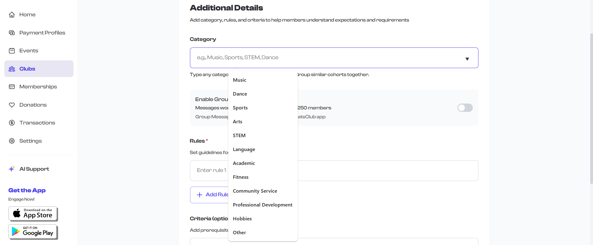 Category input with suggestion dropdown