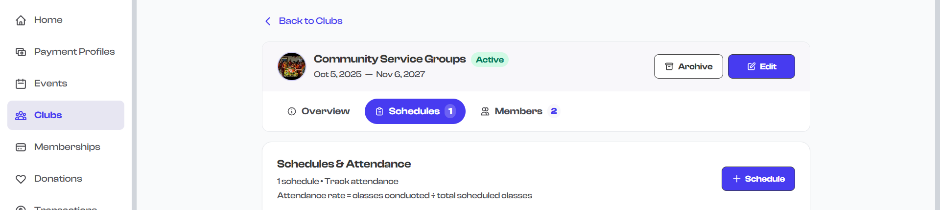 Create Schedule button on the Schedules tab