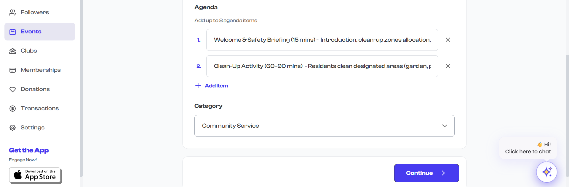 Agenda section with items