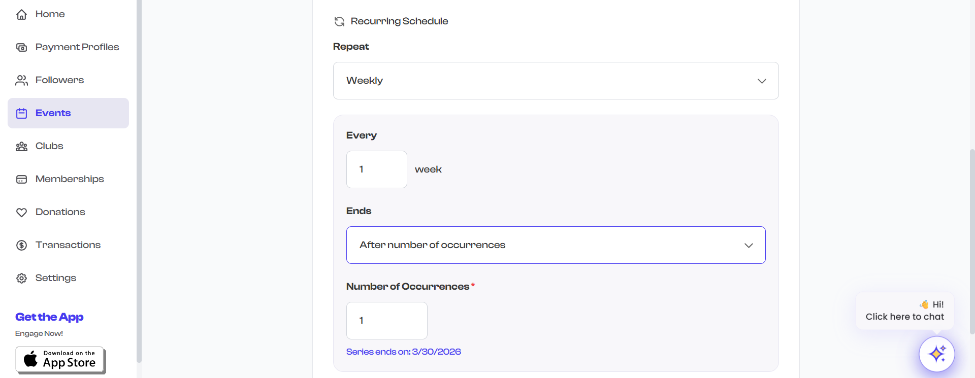Recurrence count with calculated end date