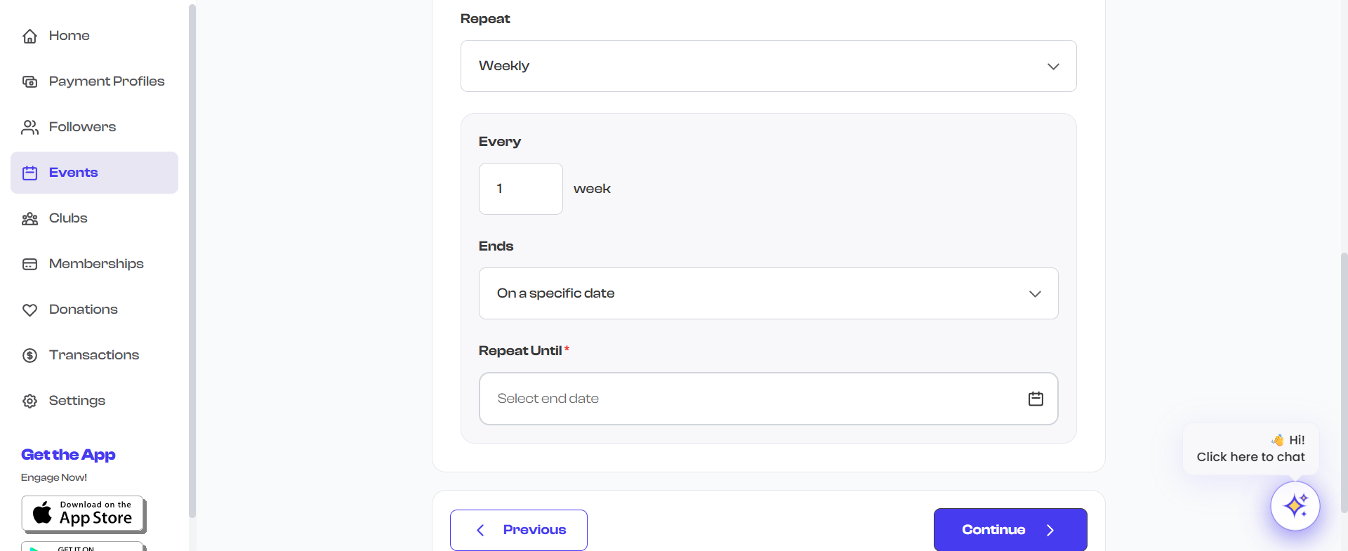 Recurrence until date picker