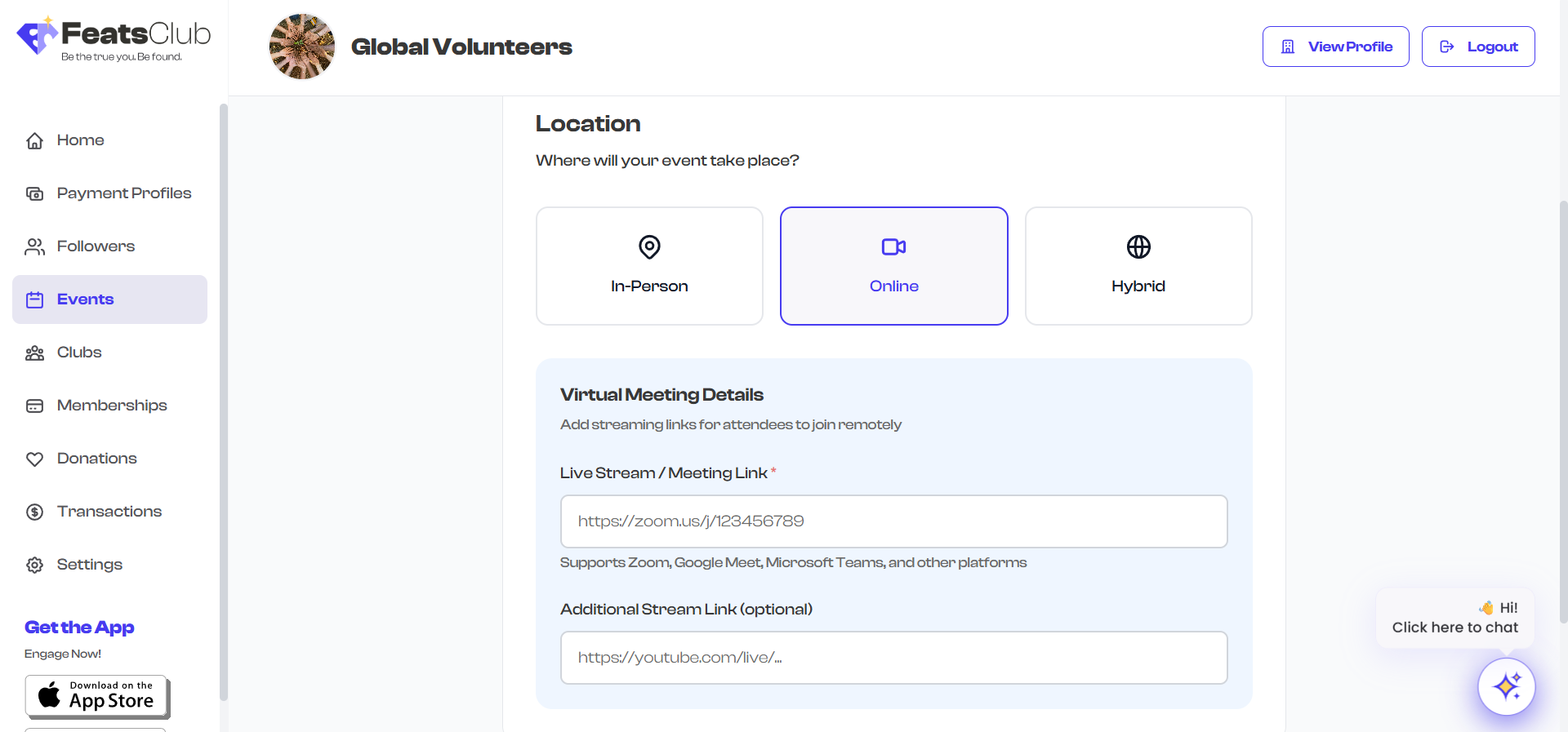 Virtual meeting URL field