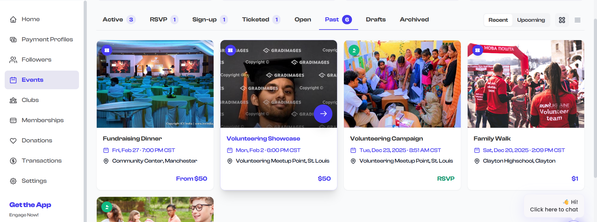 Clicking an event card to navigate
