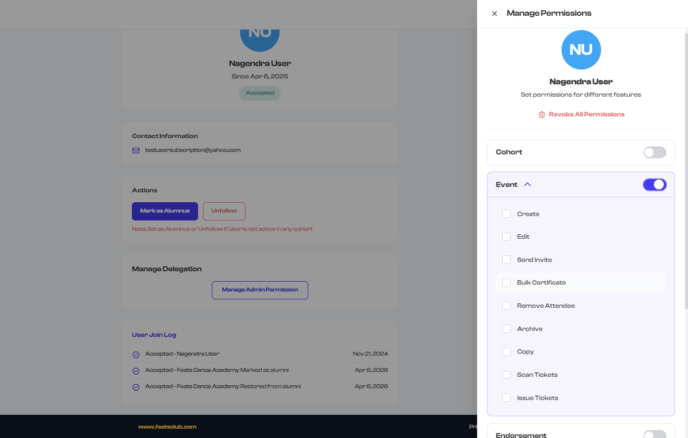 Permissions Panel with categories expanded