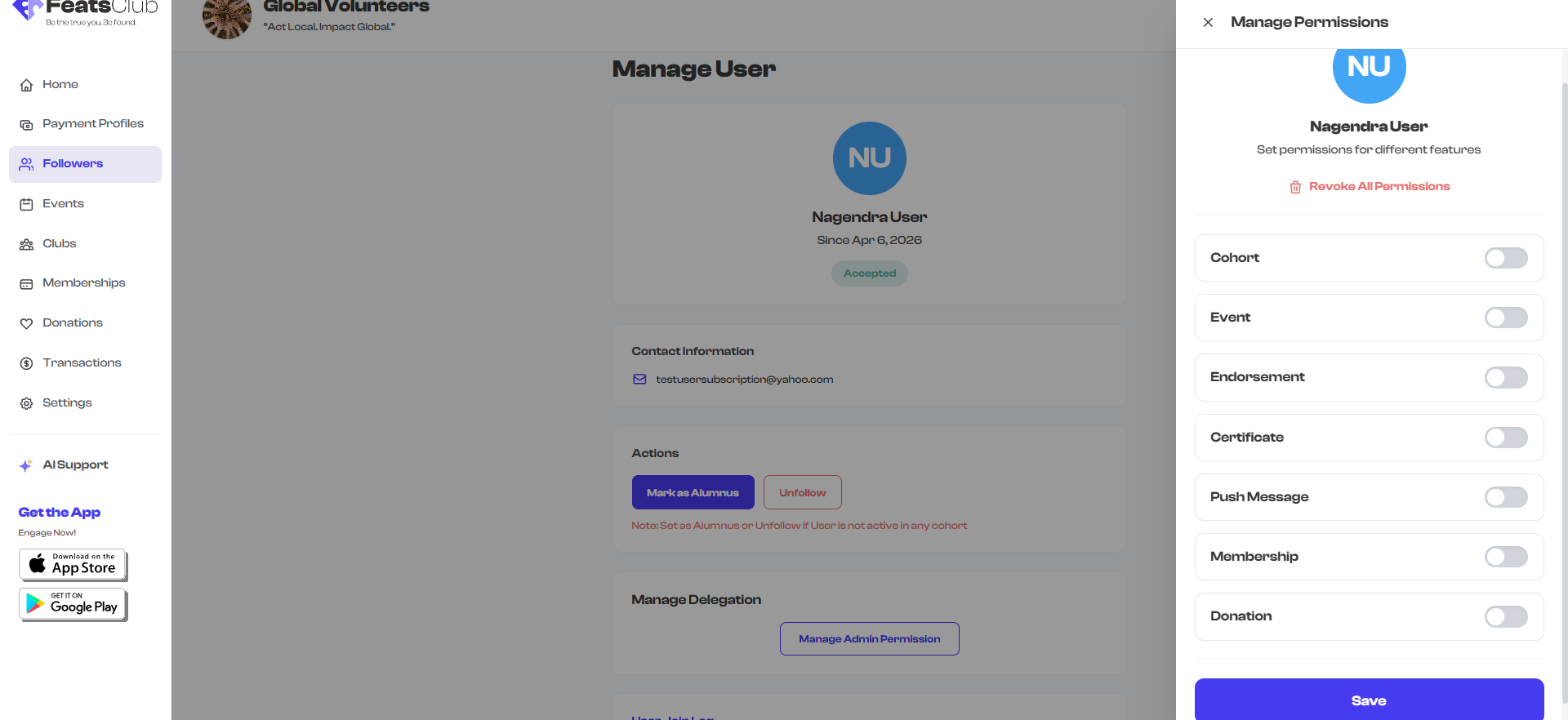 Setting up a delegate -- role change and permissions panel