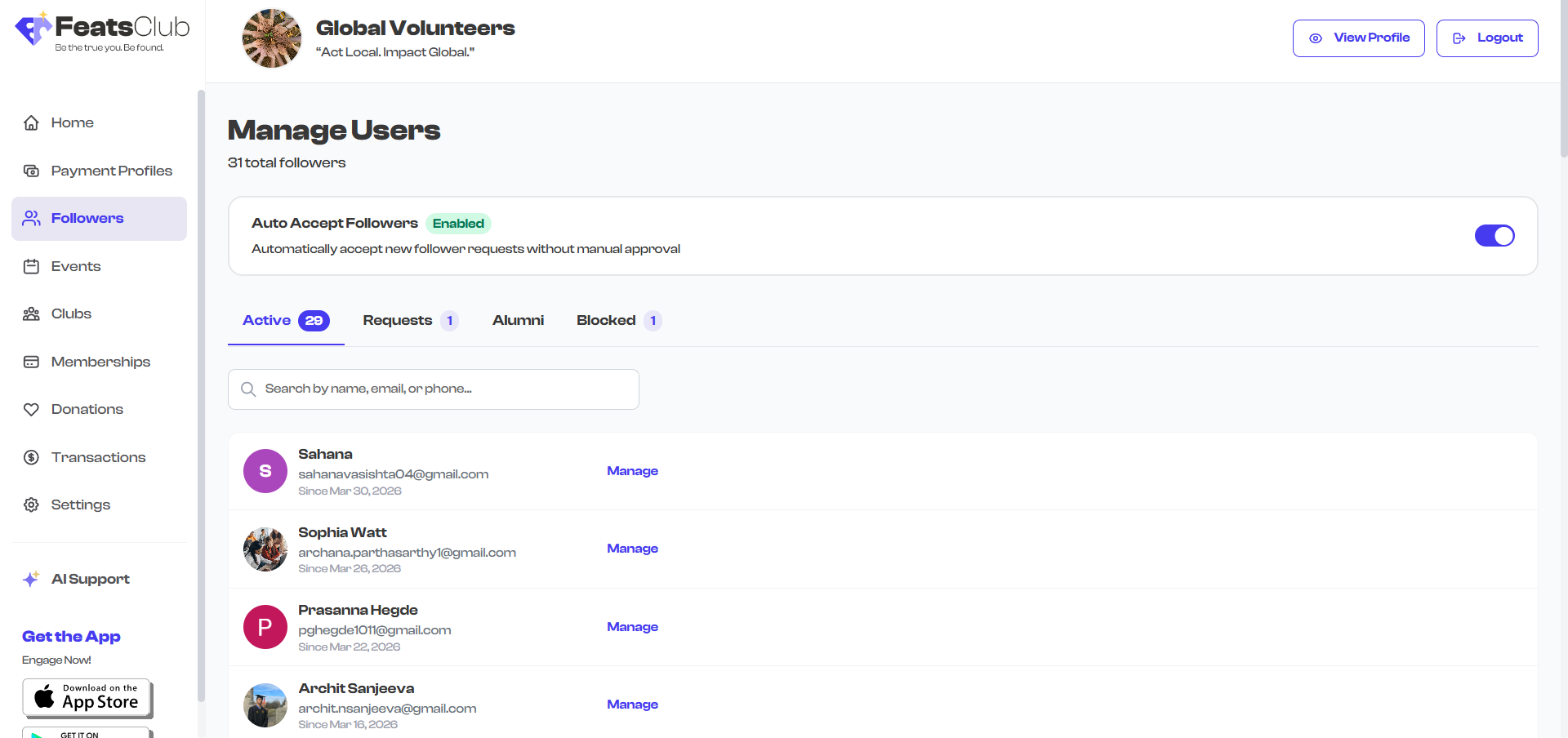 Full Follower Dashboard view