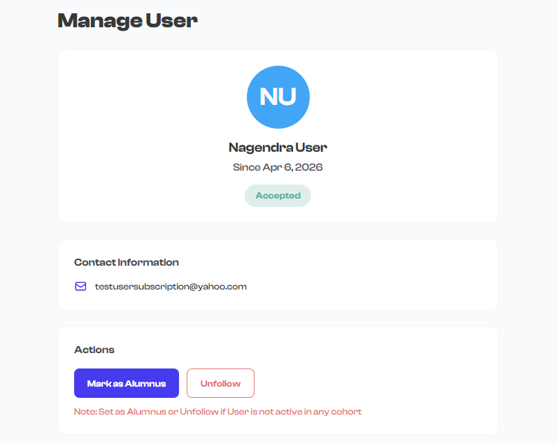 Action buttons on an accepted follower's detail page