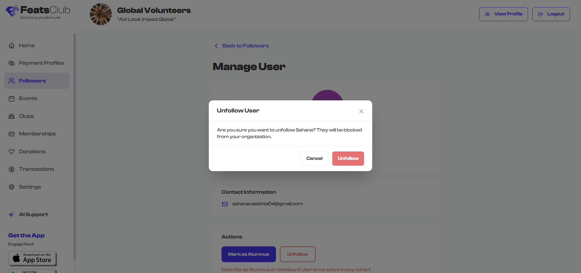 Block confirmation dialog