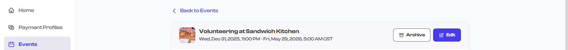 Archive button on event detail page