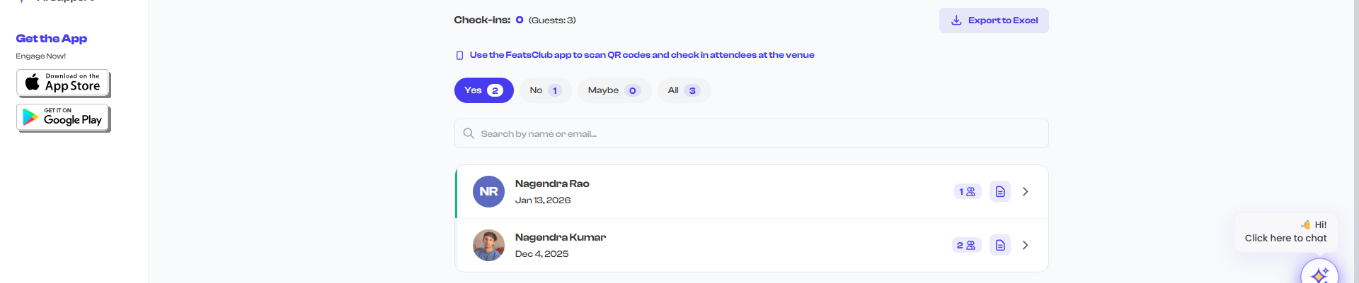 Attendees and Check-ins tabs