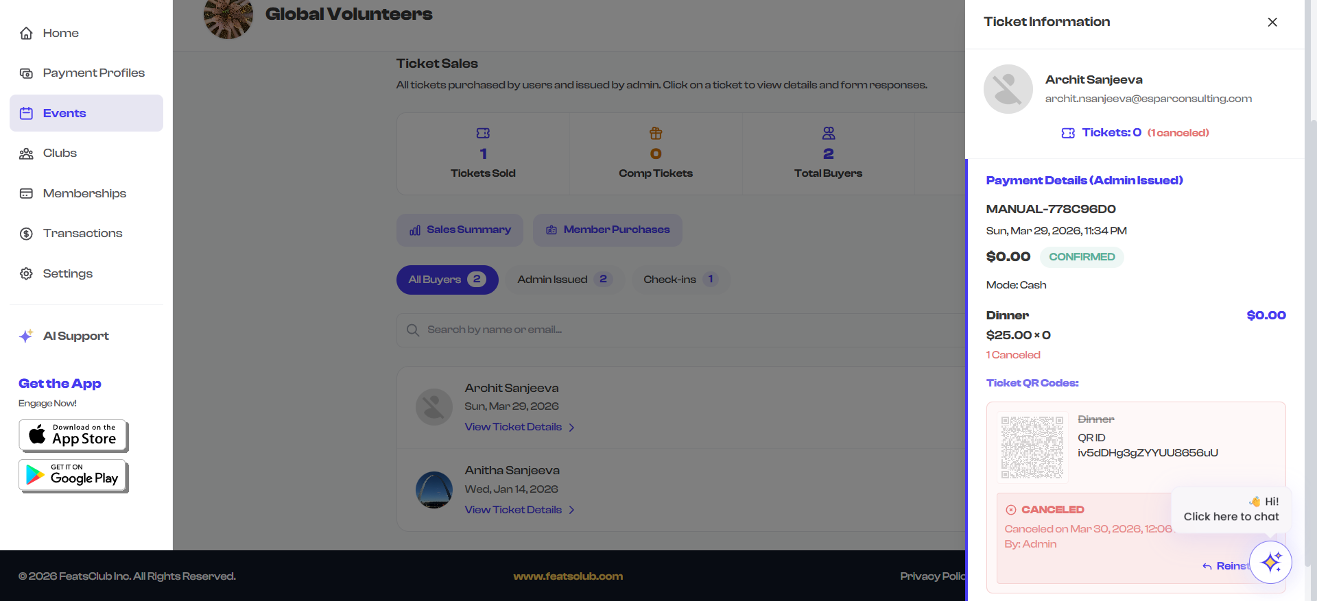 Canceled ticket status badge