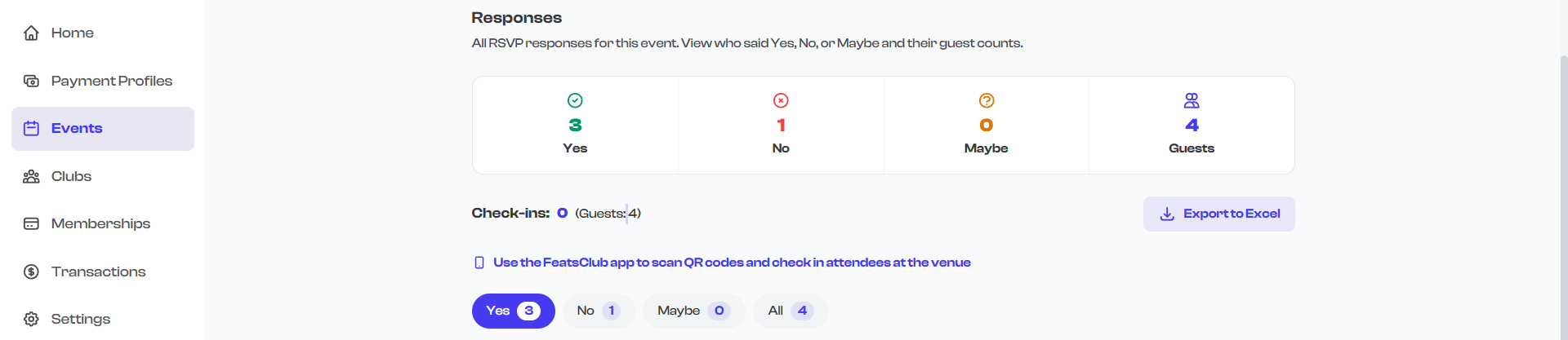 Check-in count summary