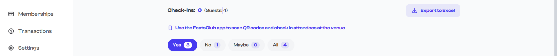 Check-in logs tab