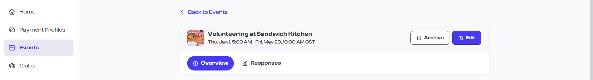 Edit button on the event detail page