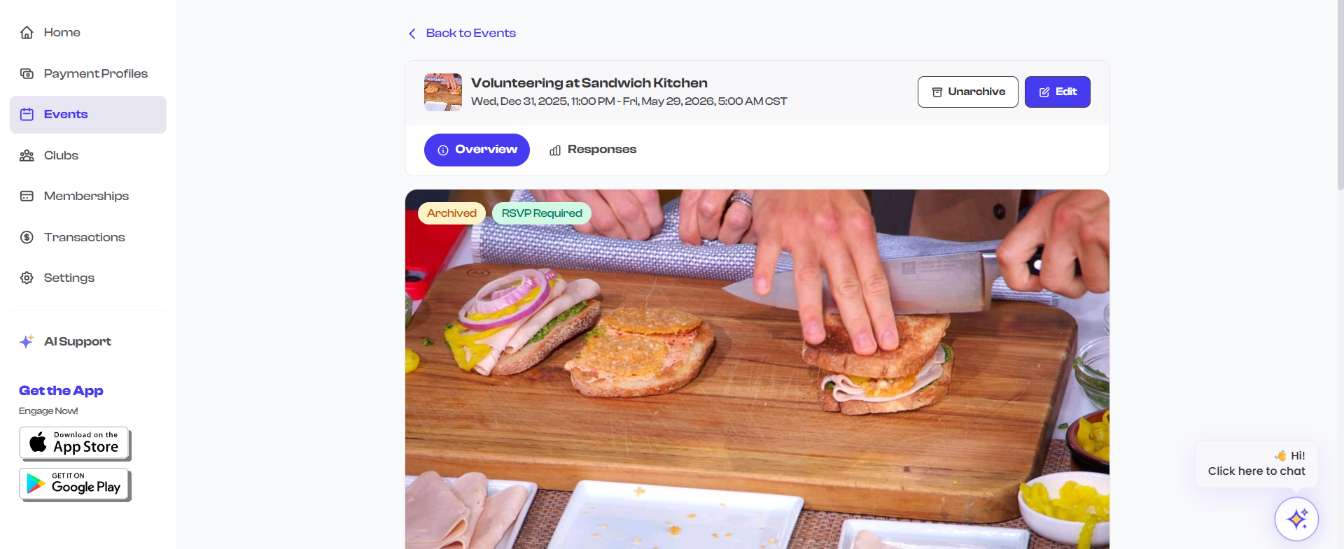 Event with Archived status badge