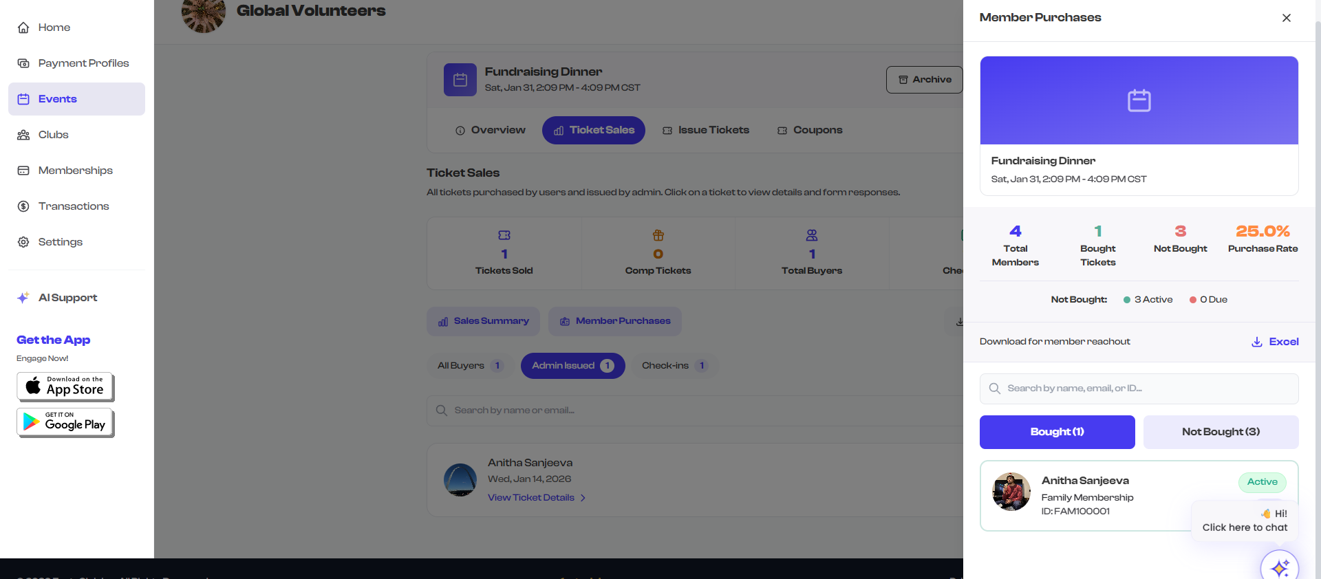 Ticket purchase list