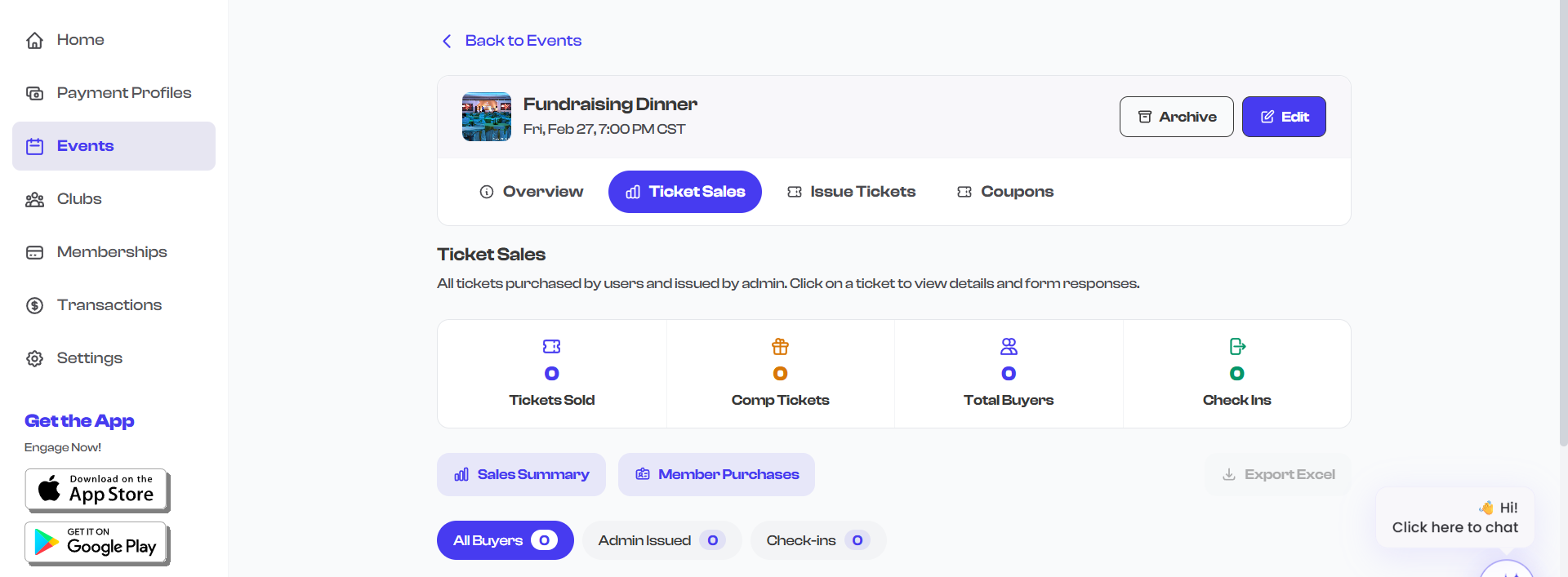Ticketed event sales section