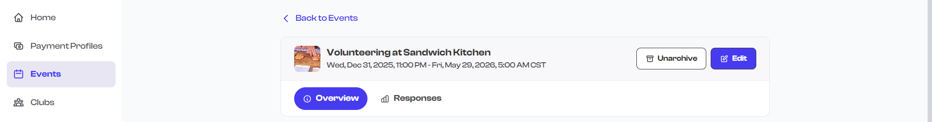 Unarchive button on archived event
