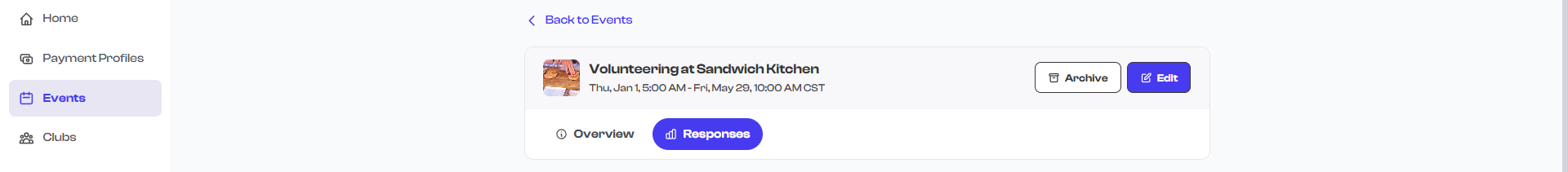 View Responses button on event detail page