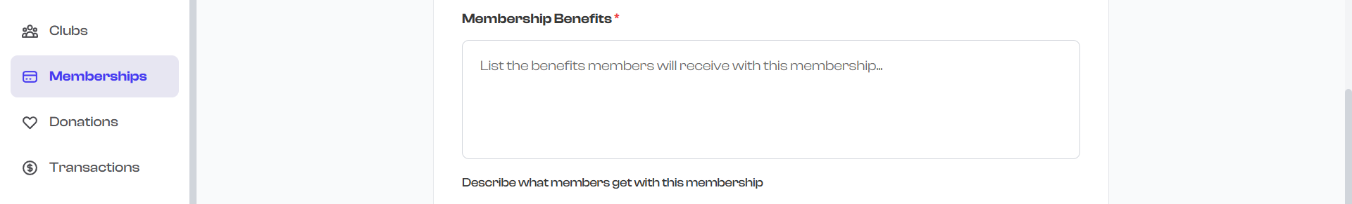 Benefits text area in Step 1
