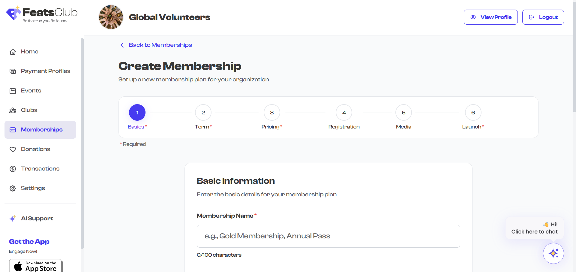 Membership creation wizard step progress bar