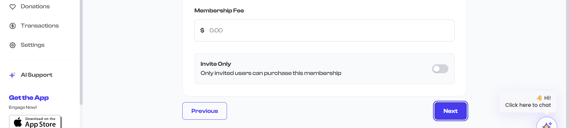 Membership fee input