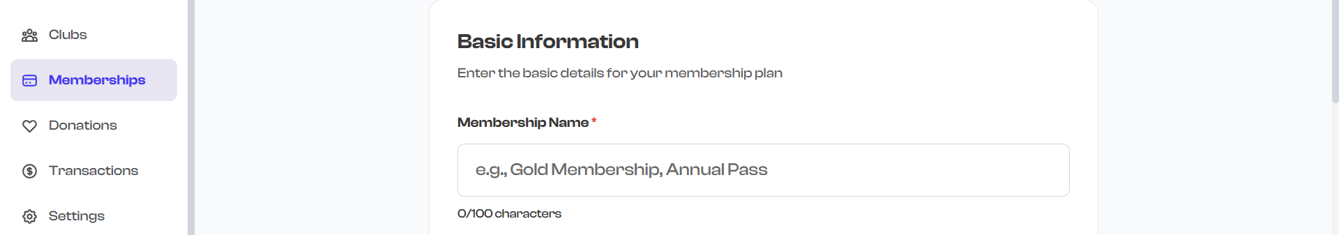 Membership Name field