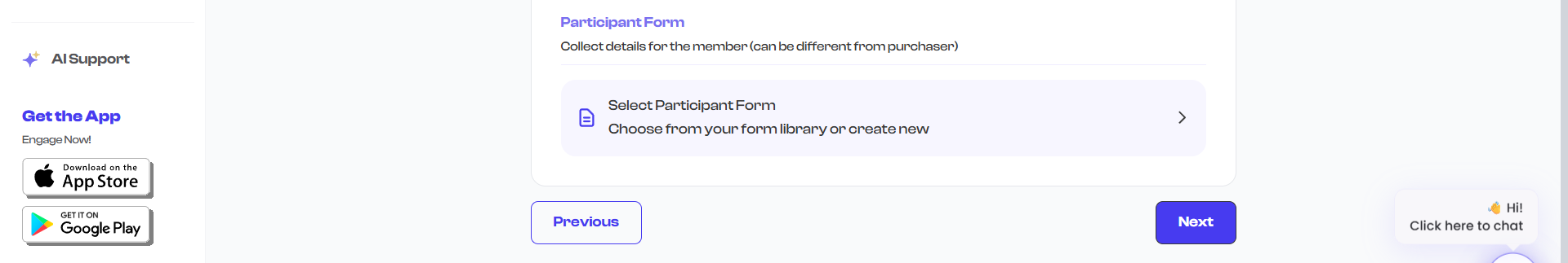 Participant Form section