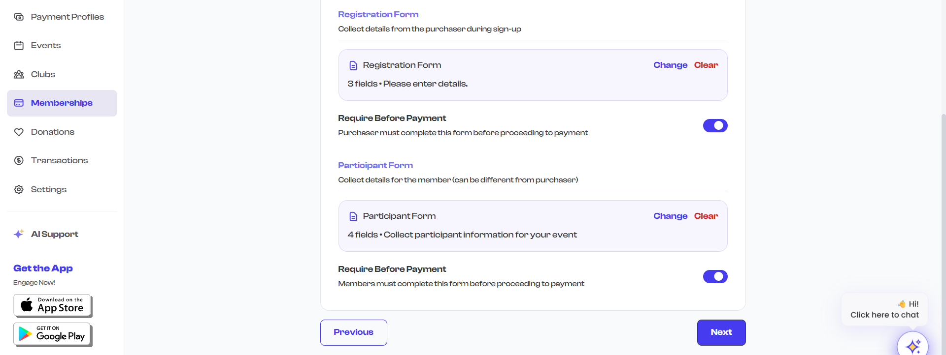 Require Before Payment toggle