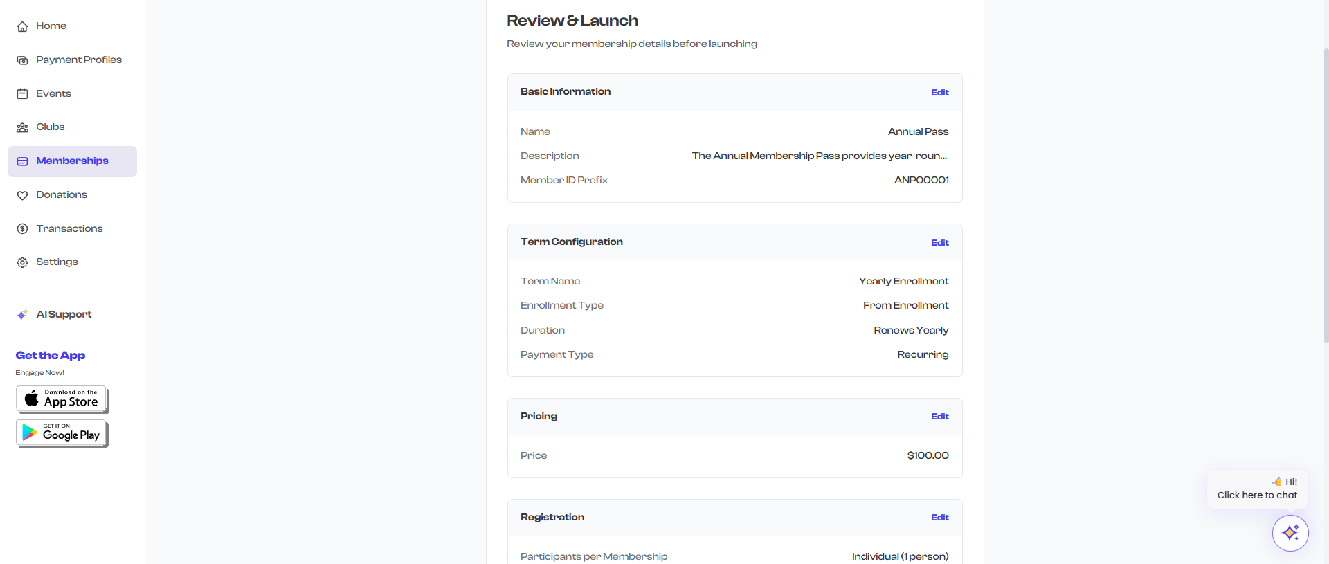 Review & Launch screen