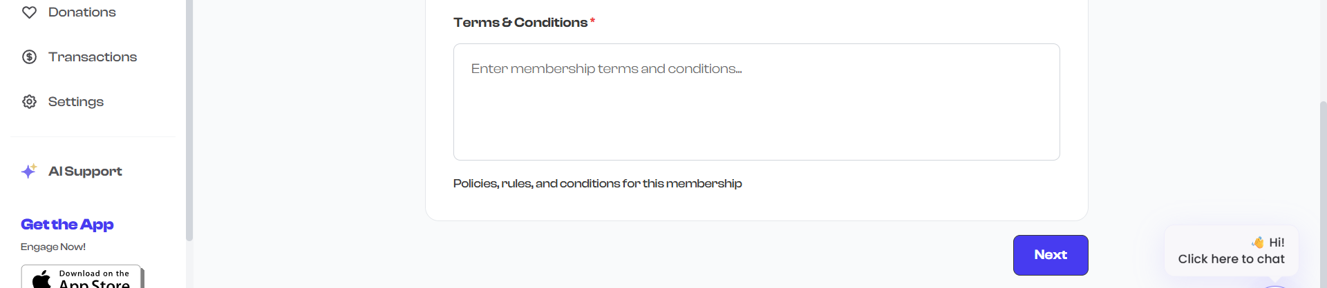 Terms & Conditions text area