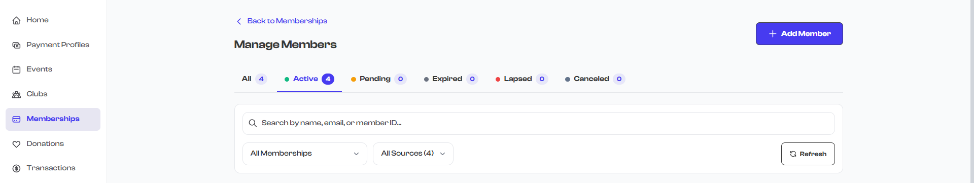 Add Member button on the Manage Members page