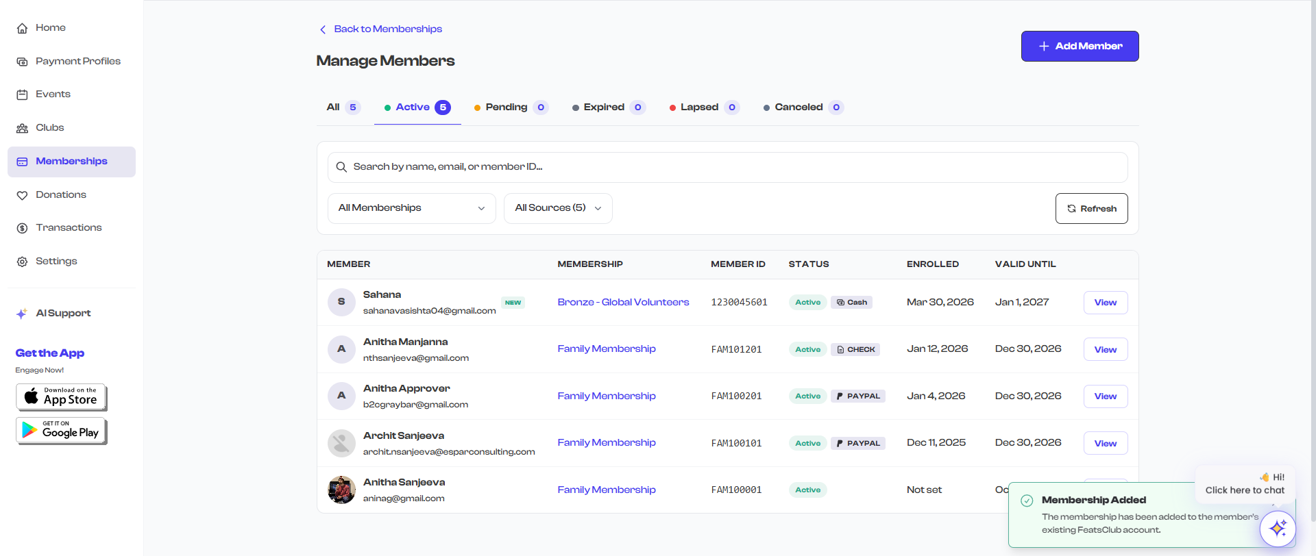 Completed Add Member form