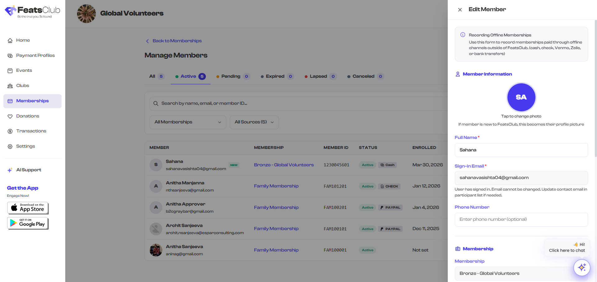 Edit member form