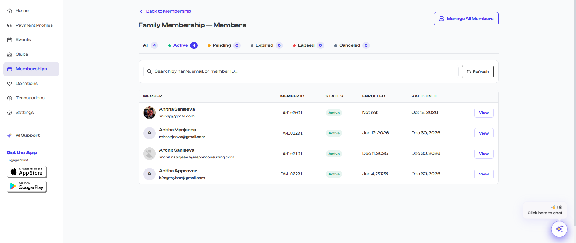 Per-membership member list