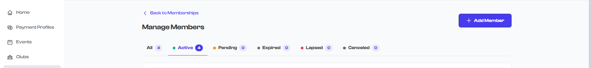 Status filter tabs