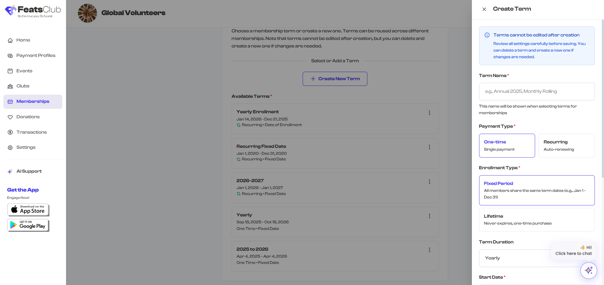 Create Term side panel