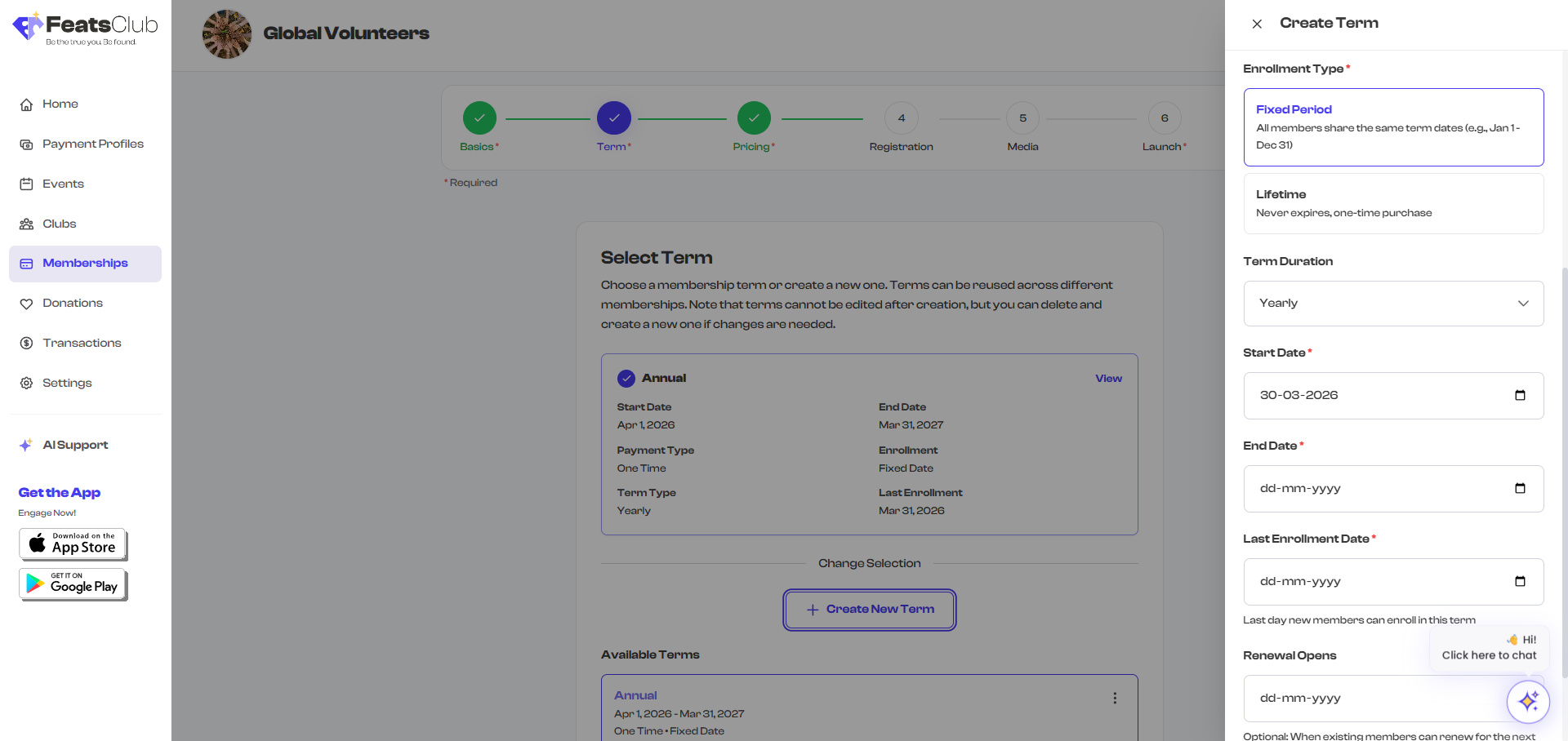 Enrollment Type selection