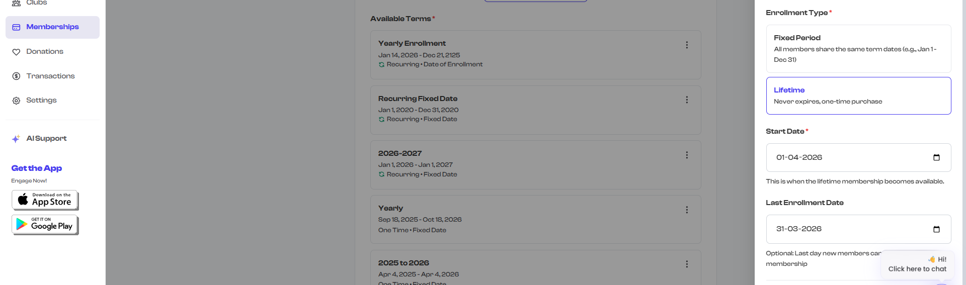 Lifetime term configuration