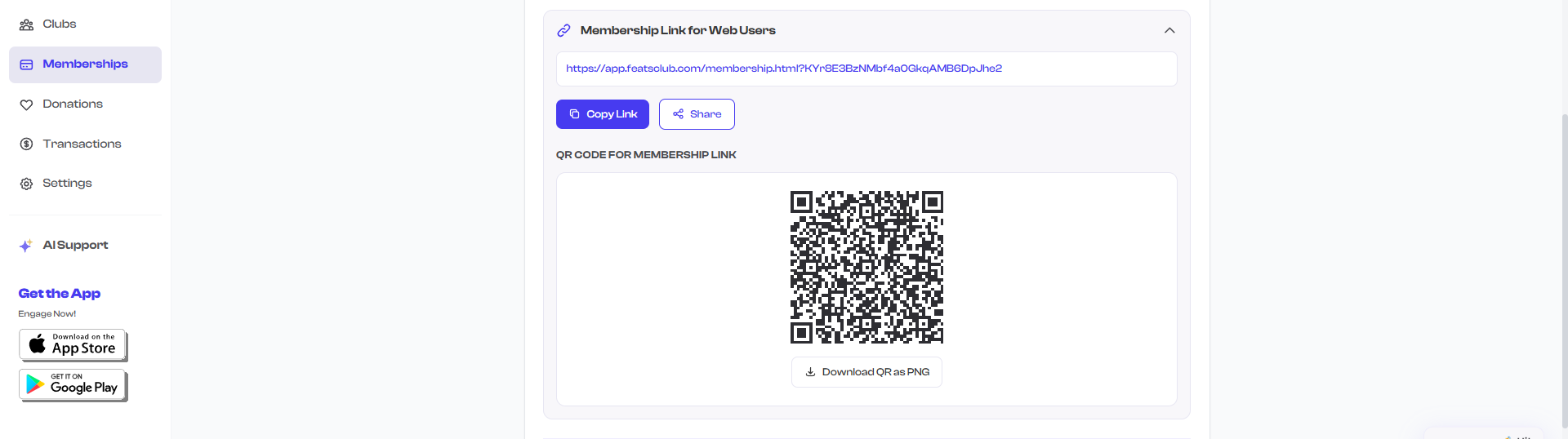 Shareable membership link widget