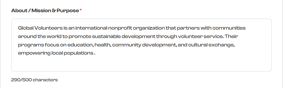 About / Mission & Purpose field