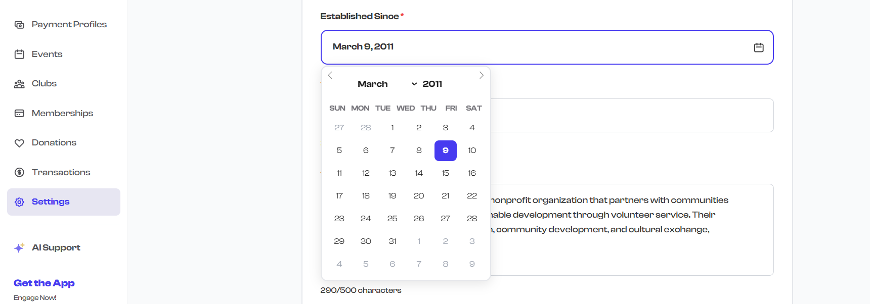 Date Established picker