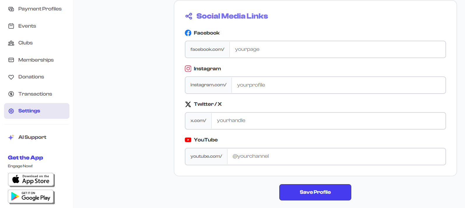 Social media link fields