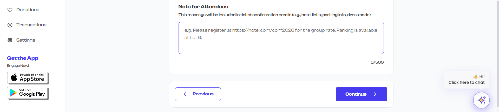 Note for Attendees field