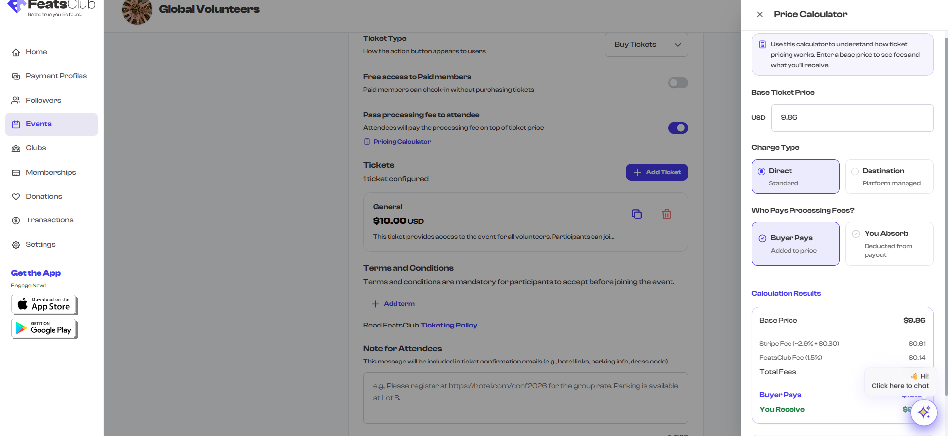 Pricing Calculator side panel