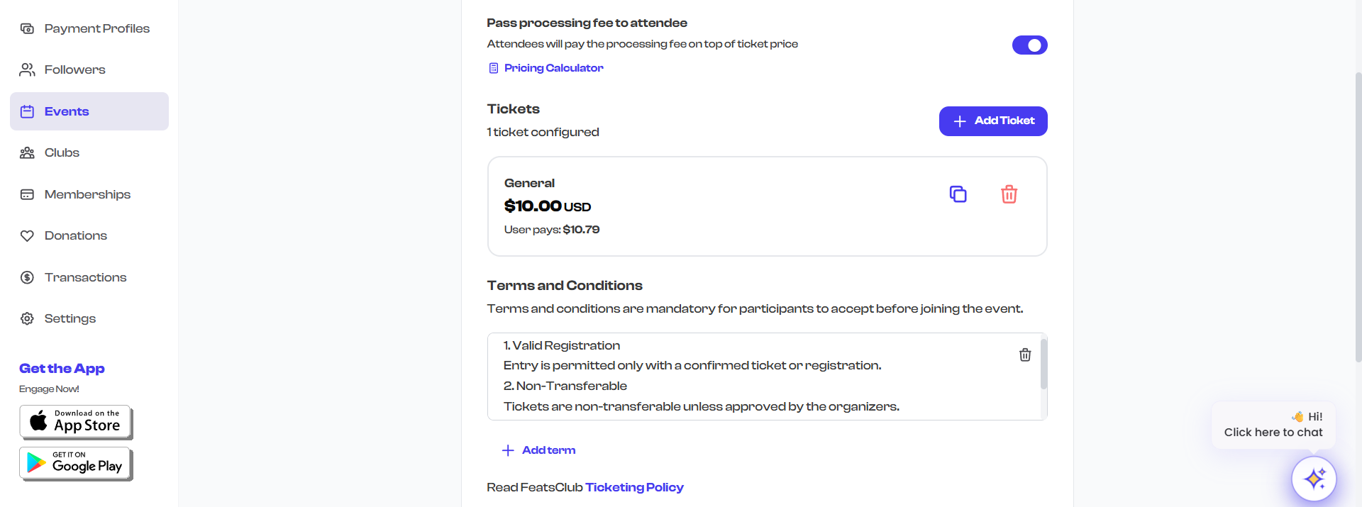 Terms and Conditions section